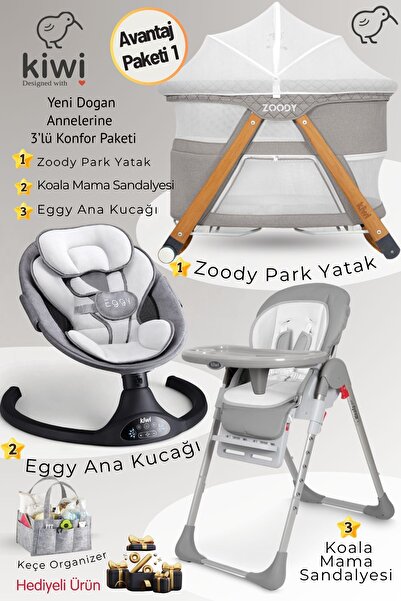 Kiwi 3ü1 Arada Avantajlı Konfor Paketi-Zoody Park Yatak - Eggy Ana Kucağı - K...