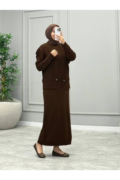 AXXAN Women's Hijab Suit Button Detailed Zero Sleeve Vest Set Dress