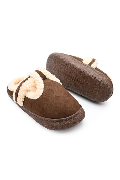 Tmall Women's Slippers, With -Suede Leather, Fur Lined, PD1019, Coffee