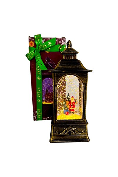 velve Decoratiune muzicala si luminoasa,Felinar Vintage,cu Mos Craciun si renul lui,lumini calde,21x9cm