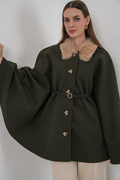 Bigdart Women's Belted Cashmere Poncho 9165 - Khaki