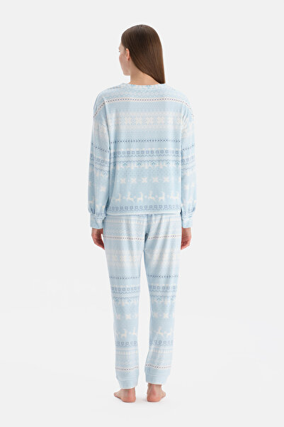 Dagi Set de pijama cu pantaloni din catifea cu imprimeu albastru deschis