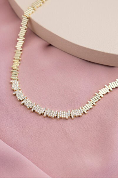 Krisen Jewelry Özel Seri 14K Altın Kaplama Zirkon Taşlı Ritim Kolye (43cm)