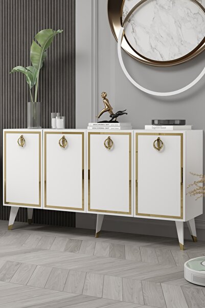 cantek dizayn 8215-32CT KB150 KONSOL, TV ÜNİTESİ BEYAZ-ALTIN