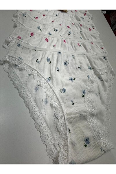 Özten 6 Pack 100% Cotton Lace Floral Pattern Jacquard Bikini Panties Q221
