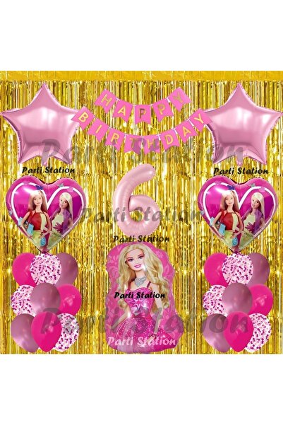 Parti Station Barbie Balon Set 6 Yaş Barbie Konsept Doğum Günü Parti Balon Se...