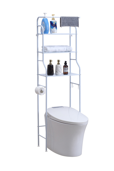 Lawazim Toilet Rack 25x47x163cm - Over Toilet Storage Shelf with Hooks & Towel Bar