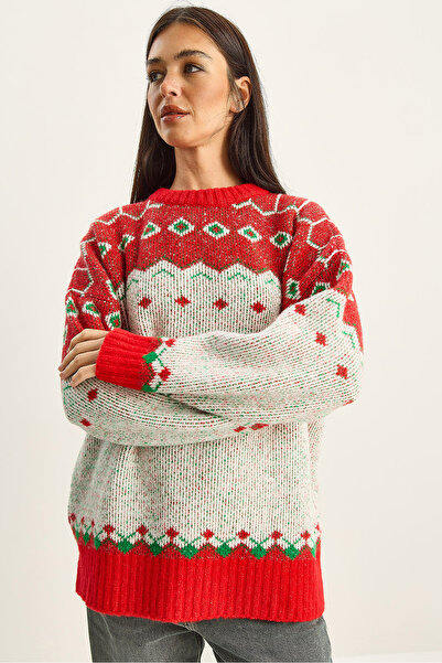 Bianco Lucci Women's Patterned Oversized Knitwear Sweater Tk251157 60283805