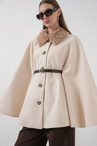 Bigdart Women's Belted Cashmere Poncho 9165 - Cream