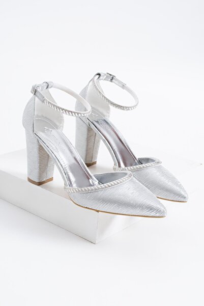 Moda Pie Pantofi de seară pentru femei Marifes, cu șal și piatră, cu sclipici argintiu