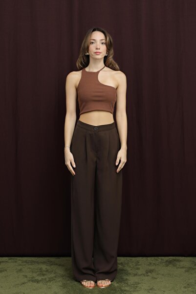 Puane Women's Pleated Detailed Trousers - 18266Pnt - Brown