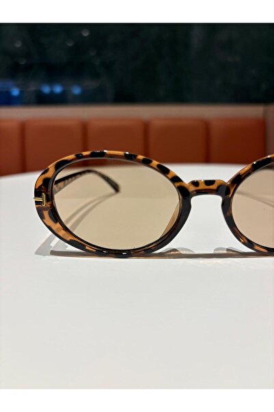 funeyes Lille Leopar Brown Glass Oval Ellipse Trend Model Sunglasses 58 18 145