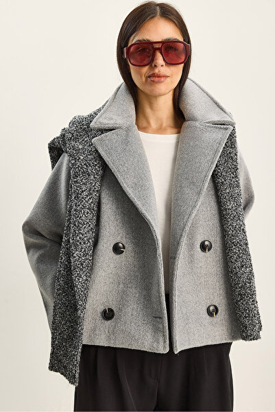 Bianco Lucci Women's Double-Breasted Collar Pocket Detailed Lined Cashmere Jacket Coat 2061 60283813