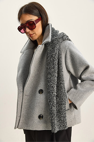 Bianco Lucci Women's Double-Breasted Collar Pocket Detailed Lined Cashmere Jacket Coat 2061 60283813