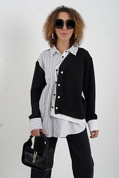 Zelish My Sister Cămașă cu dungi cu detalii tricotate negre