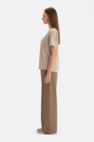 Dagi Milk Coffee Pocketed Drawstring Wide Leg Trousers
