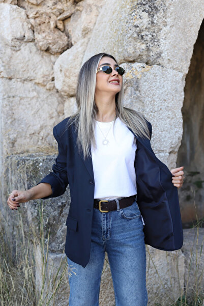 bytugcekaya Navy Blue Oversized Polyviscose Blazer Jacket