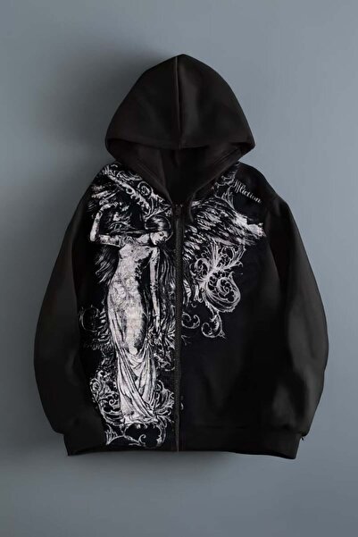 harmony factory Black Vintage Angel Affliction Cyber Grunge Y2K Hooded Unisex Cardigan