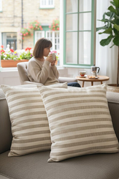 Markaev Natural Striped Cotton Throw Pillow Cover Set of 2