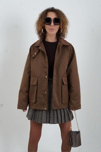 Zelish My Sister Καφέ βελούδινο παλτό με γιακά