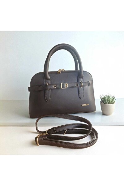 Armine Stylish Modern Leather Belt Detailed Crossbody Shoulder Bag Brown