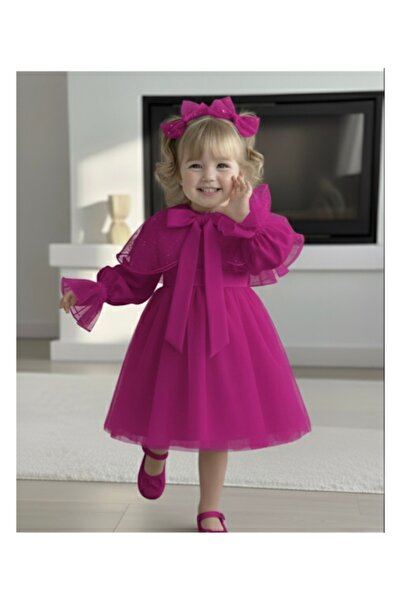 Tinypeople Girls' Cape Fuchsia Evening Dress Christmas Evening Dress Children's Birthday Dress Cape Dress