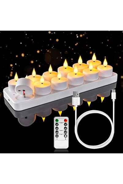 Homemory Set 12 lumanari LED reincarcabile, statie încarcare + telecomanda, e...