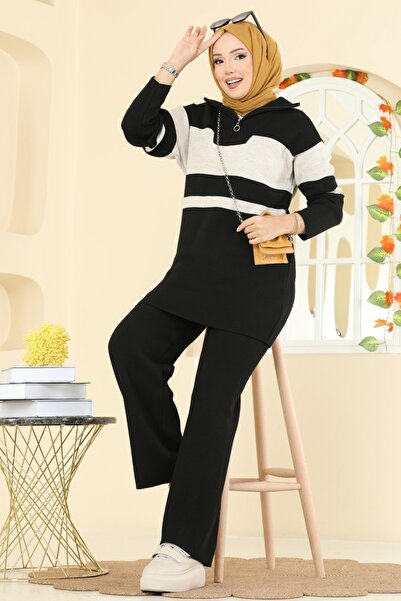 ModaMerve Yarım Fermuarlı Triko Takım 2738AYD574-MS Siyah