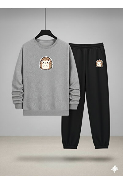 LORVEX Children's Crew Neck Sweatshirt and Sweatpants Set Tatli Ki̇rpi̇ Ba Pr...