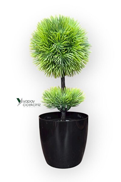 YAPAY ÇİÇEKÇİNİZ Siyah Saksıda 25 cm Mini Top Şimşir