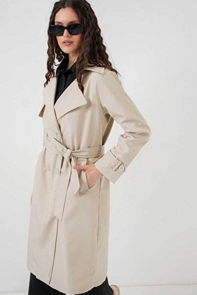 Gülşah collection Double Breasted Collar Trench Coat - Beige