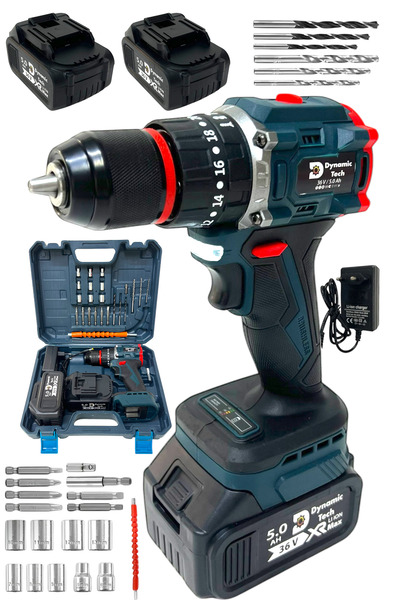 DynamicTech Profesyonel Kömürsüz Darbeli Şarjlı Matkap Lion Çelik Mandren Met...