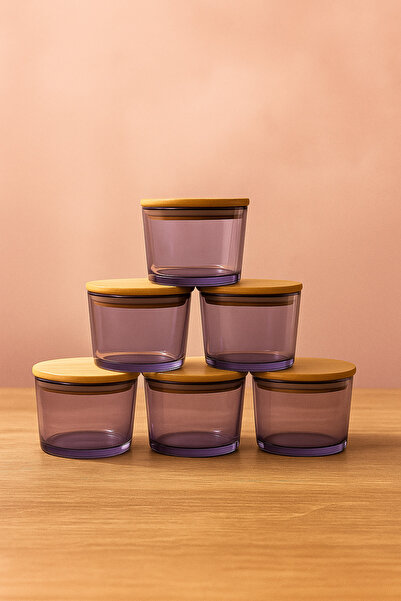 Fhilli Vetro - Set of 6 Glass Breakfast Bowls with Bamboo Lids 220 Cc