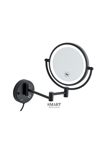 Smart Banyo 5X LED'li Elektirkli Makyaj Aynesi 5X Büyüteçli Duvara Monte - Siyah