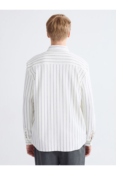 LC Waikiki Ecru Regular Fit Long Sleeve Striped Men's Shirt