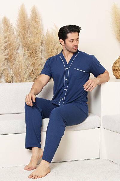 Enisena Men's Full Buttoned 100% Cotton Pajama Set 12385