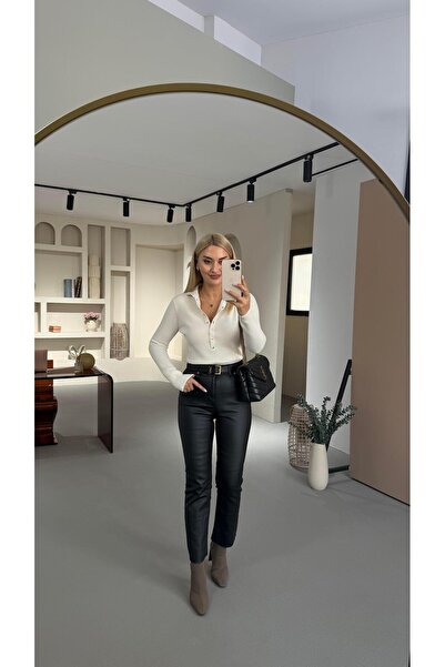 Sezgi Tekin Premium Seri Kesik Paça Siyah Mumlu Pantolon