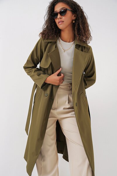 Gülşah collection Double Breasted Collar Trench Coat - Khaki