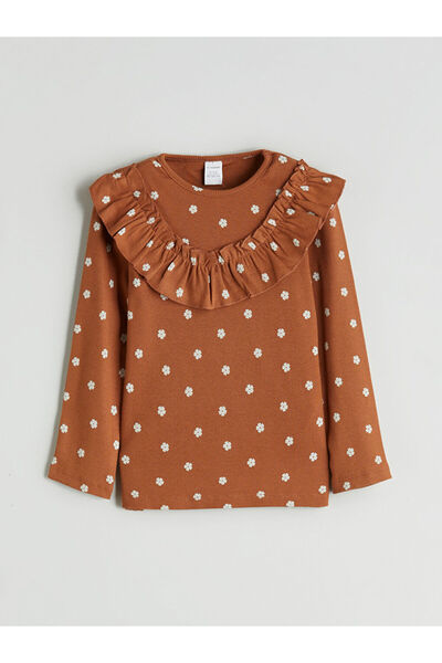 LC Waikiki Brown Crew Neck Printed Girls' Sweatshirt and Leggings 2-Piece