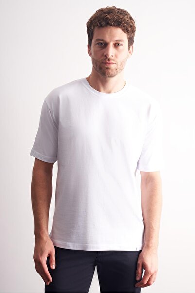 İmza Λευκό μπλουζάκι με κοντό μανίκι εφαρμοστό βαμβακερό βασικό μπλουζάκι 1011255106