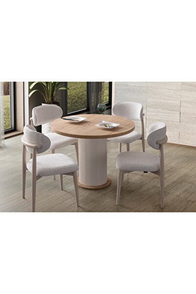 Rabi ALORA BOHEM 100 ÇAP 4 SANDALYE YUVARLAK MUTFAK MASA SETİ SAFİR MEŞE