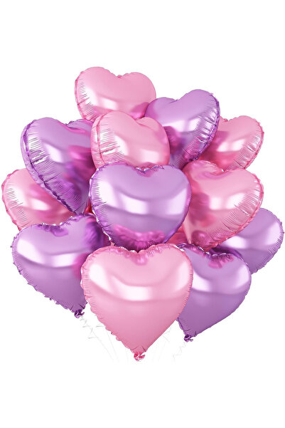BALON DİYARI Heart Foil Balloon All Colors Mixed 4Pcs 45cm Air and Helium Compatible