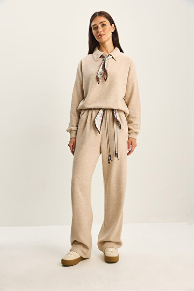 Bianco Lucci Women's Polo Neck Scarf Detailed Top and Bottom Thessaloniki Set 6958-59 60283822