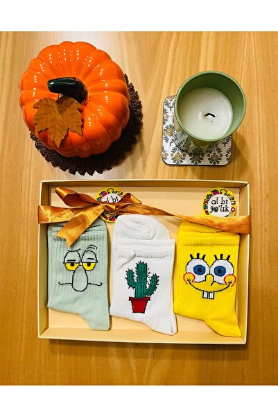 AL Bİ 90LIK 3-Pack of Fun College Socks with Cartoon Patterns