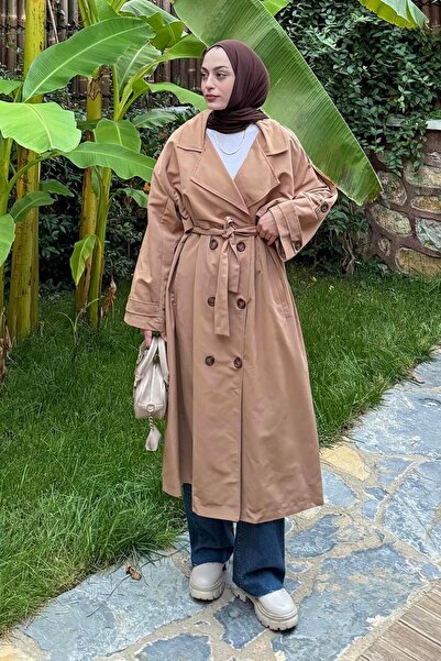 lamelif oversized Trenç Camel με μακριά απολέτα