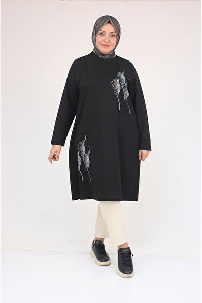Eslina 58167 Plus Size Modal Tunic with Stone Print Detail - Black
