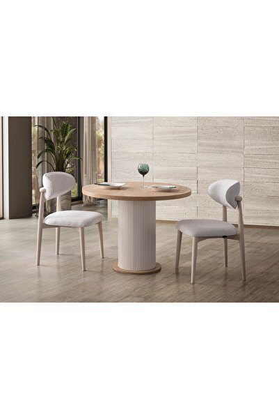 Rabi ALORA BOHEM 100 ÇAP 2 SANDALYE YUVARLAK MUTFAK MASA SETİ SAFİR MEŞE