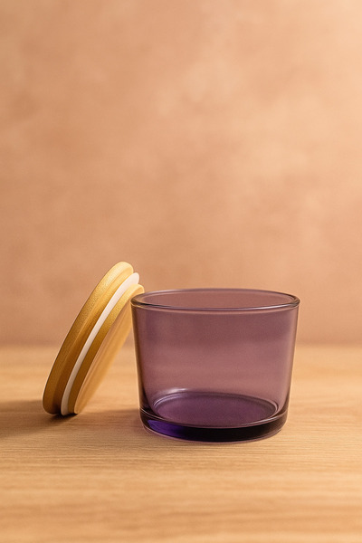 Fhilli Vetro - Set of 6 Glass Breakfast Bowls with Bamboo Lids 220 Cc