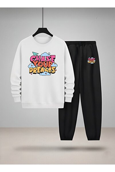 LORVEX Παιδικό φούτερ με λαιμόκοψη και σετ φόρμας CHASE YOUR DREAM με στάμπα ...