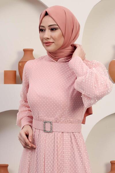 Missvalle Βραδινό φόρεμα σε σκόνη Belt Stone από τούλι 12242